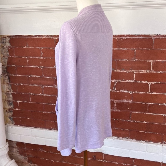 Eileen Fisher Petite Linen Blend Open Front Cardigan Lavender Natural Fiber - Picture 5 of 11